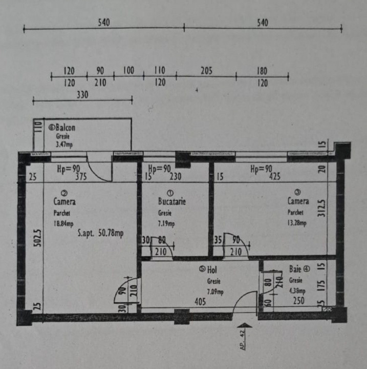 2 camere ,decomandat, 52 mp,  terasa, zona str.Traian Vuia