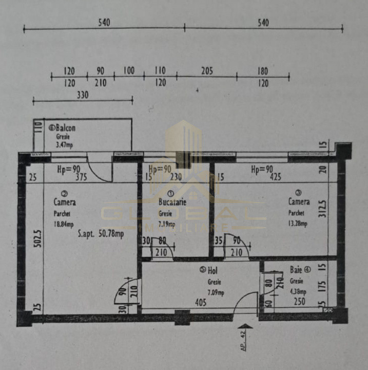 2 camere ,decomandat, 52 mp,  terasa, zona str.Traian Vuia