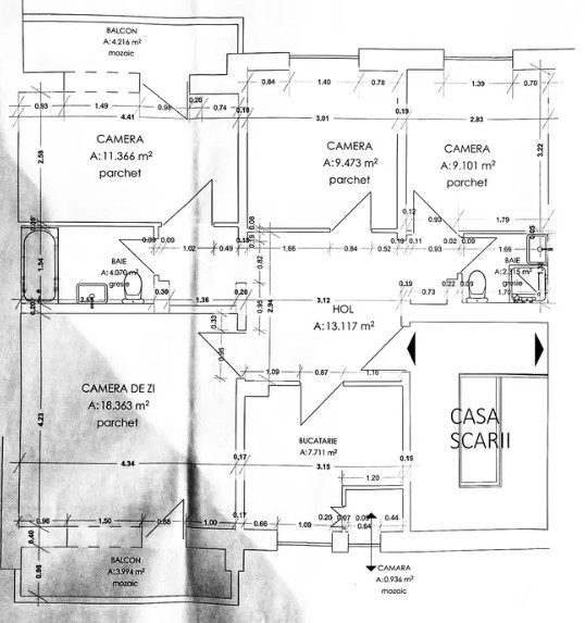 4 camere, decomandat, 80 mp, 2 bai, 2 balcoane, zona Marasti