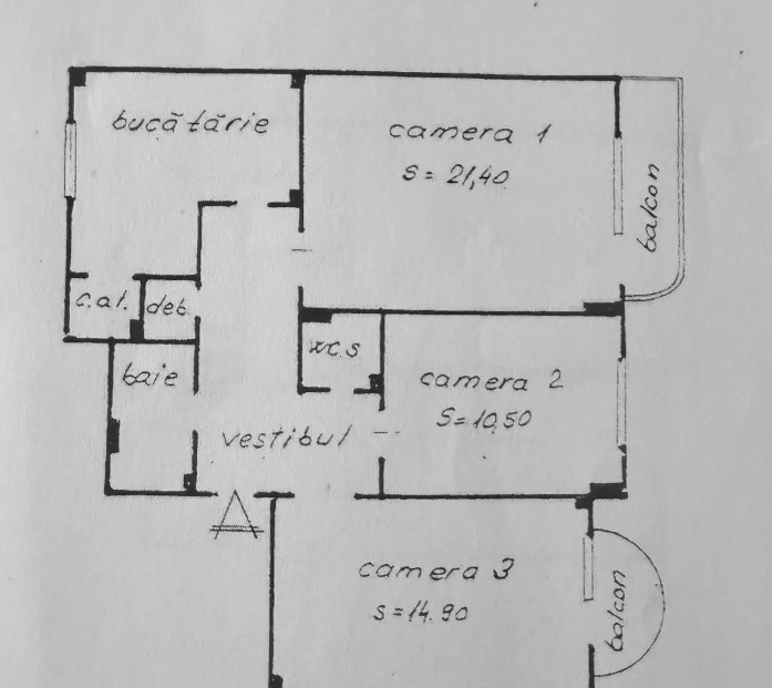 3 camere ,decomandat, semifinisat ,76 mp,  terasa, zona str.Nasaud, Marasti