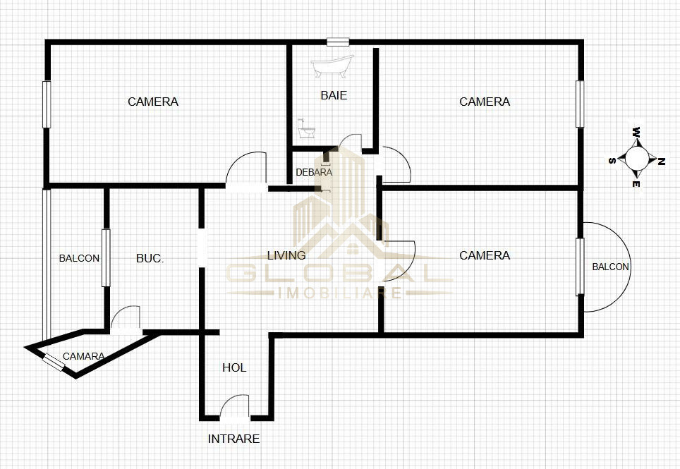 4 camere, 76 mp,  2 balcoane, zona Piata-Marasti, Marasti
