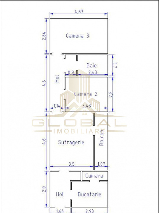 3 camere , 65 mp,  complet mobilat , terasa, zona - Gheorgheni